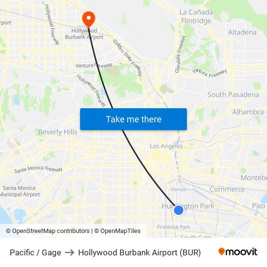 Pacific / Gage to Hollywood Burbank Airport (BUR) map