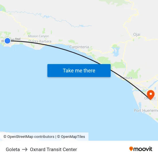 Goleta to Oxnard Transit Center map