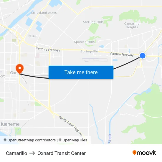 Camarillo to Oxnard Transit Center map