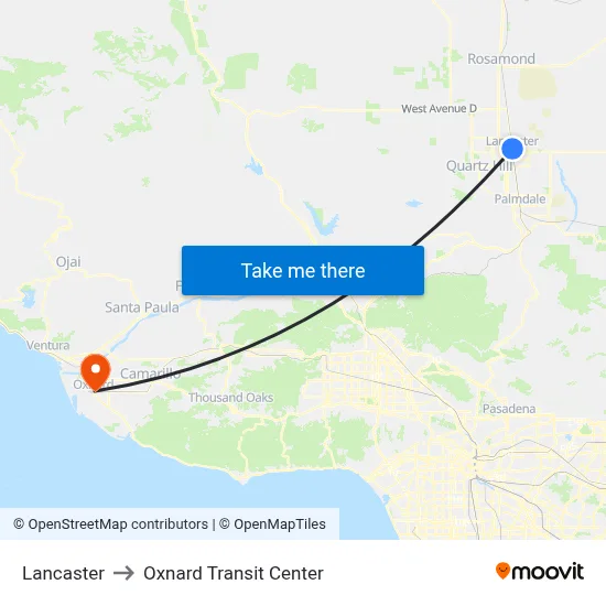Lancaster to Oxnard Transit Center map