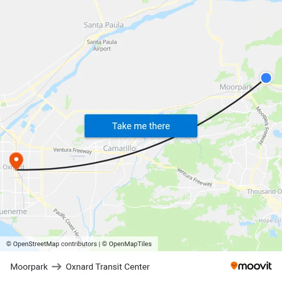 Moorpark to Oxnard Transit Center map