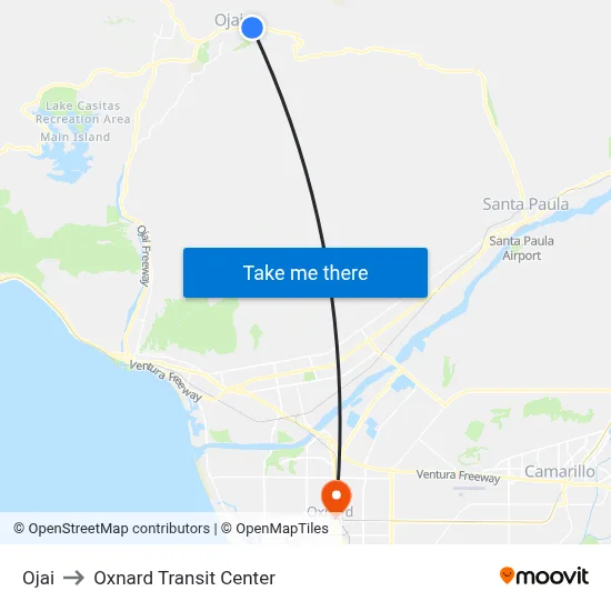 Ojai to Oxnard Transit Center map