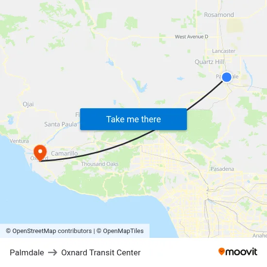 Palmdale to Oxnard Transit Center map