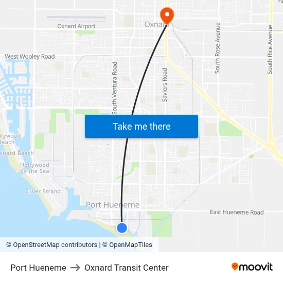 Port Hueneme to Oxnard Transit Center map