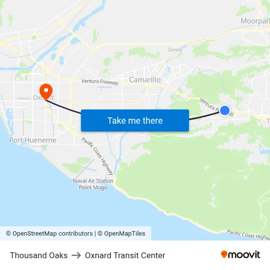 Thousand Oaks to Oxnard Transit Center map