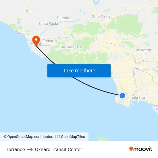 Torrance to Oxnard Transit Center map