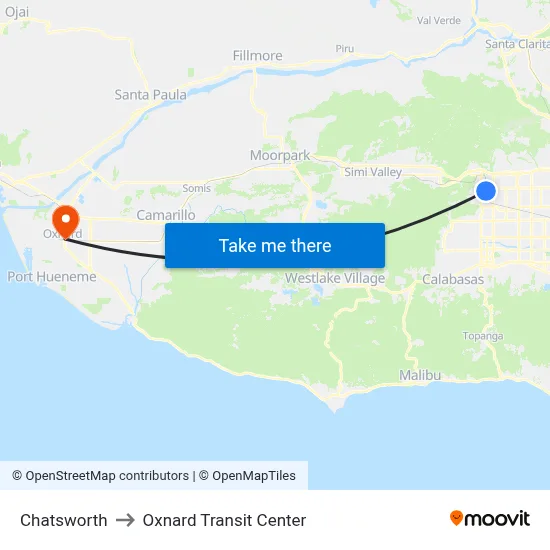 Chatsworth to Oxnard Transit Center map
