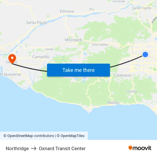 Northridge to Oxnard Transit Center map