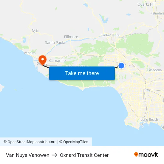 Van Nuys Vanowen to Oxnard Transit Center map