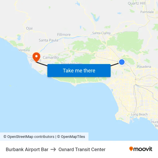 Burbank Airport Bar to Oxnard Transit Center map