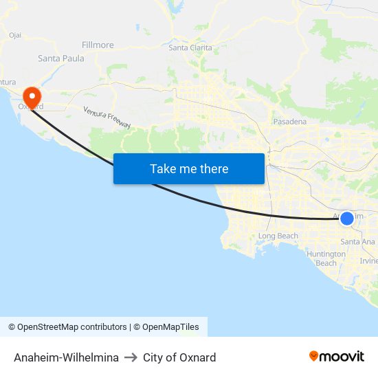 Anaheim-Wilhelmina to City of Oxnard map