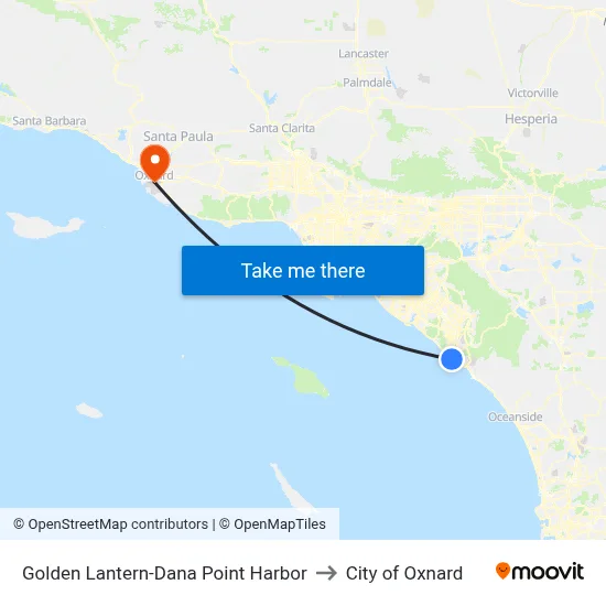 Golden Lantern-Dana Point Harbor to City of Oxnard map