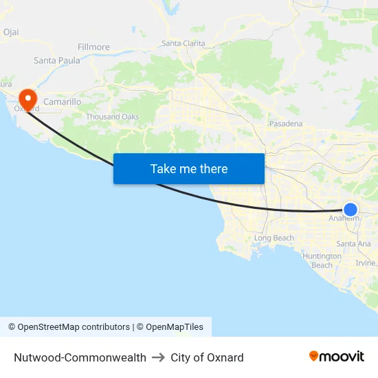 Nutwood-Commonwealth to City of Oxnard map