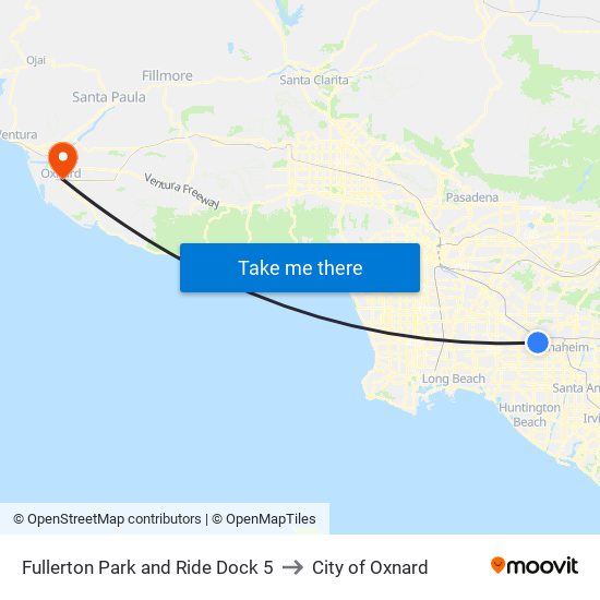 Fullerton Park and Ride Dock 5 to City of Oxnard map