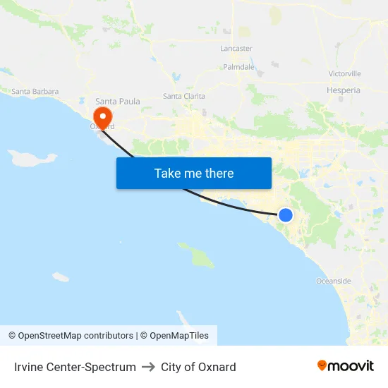 Irvine Center-Spectrum to City of Oxnard map