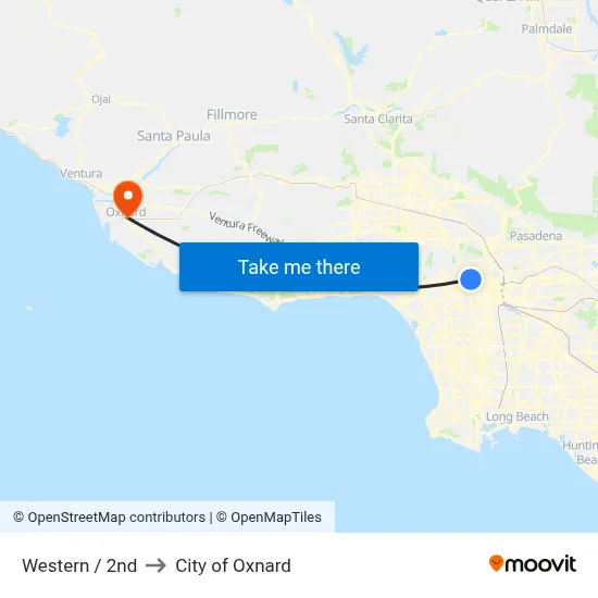 Western / 2nd to City of Oxnard map