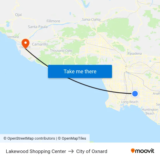 Lakewood Shopping Center to City of Oxnard map