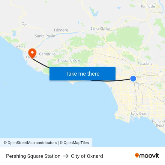 Pershing Square Station to City of Oxnard map