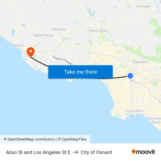 Aliso St and Los Angeles St E to City of Oxnard map
