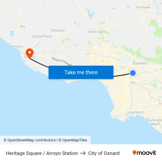 Heritage Square / Arroyo Station to City of Oxnard map
