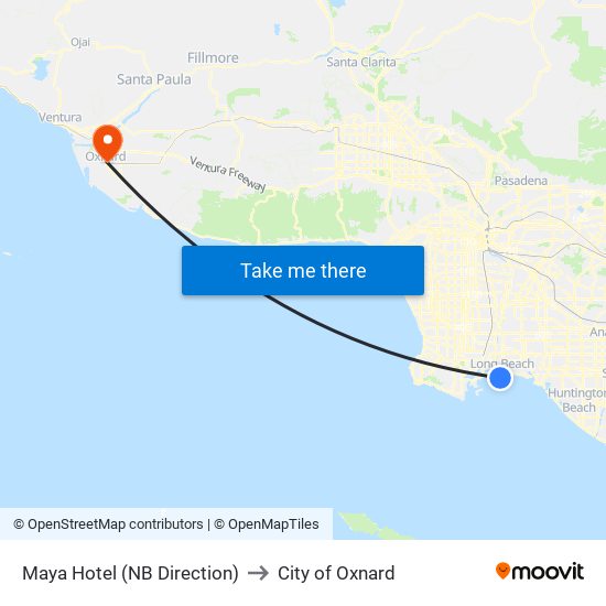 Maya Hotel (NB Direction) to City of Oxnard map