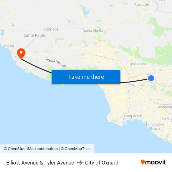 Elliott Avenue & Tyler Avenue to City of Oxnard map