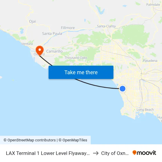 LAX Terminal 1 Lower Level Flyaway Stop to City of Oxnard map