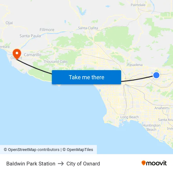 Baldwin Park Station to City of Oxnard map