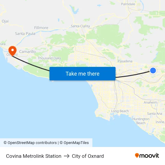 Covina Metrolink Station to City of Oxnard map