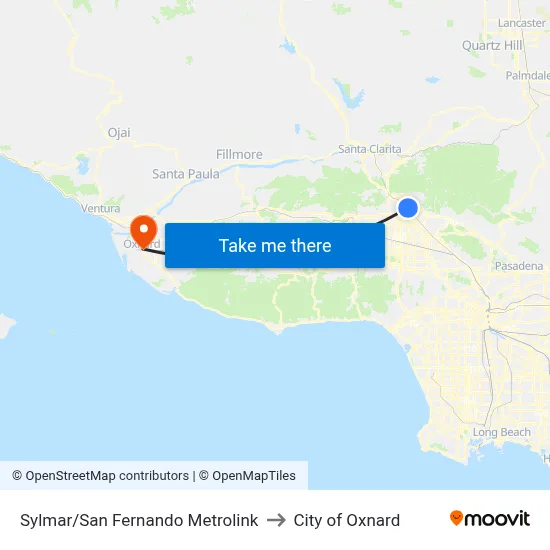 Sylmar/San Fernando Metrolink to City of Oxnard map