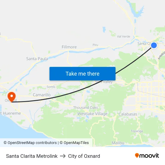 Santa Clarita Metrolink to City of Oxnard map