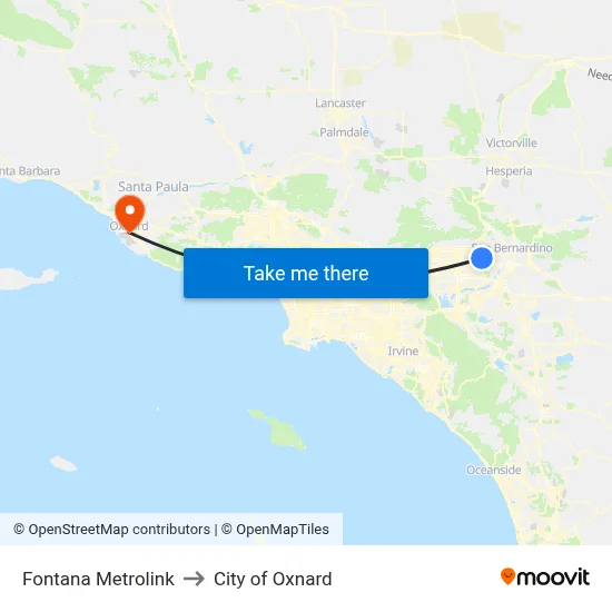 Fontana Metrolink to City of Oxnard map