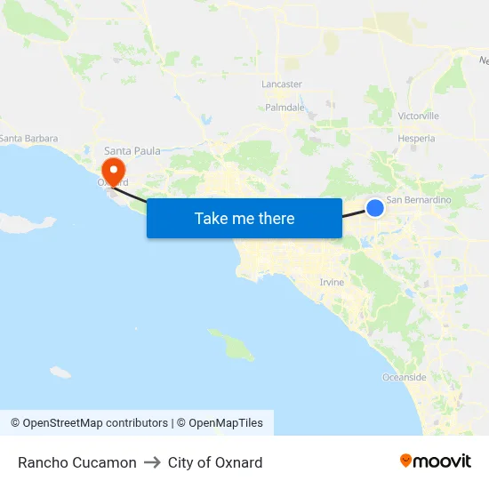 Rancho Cucamon to City of Oxnard map