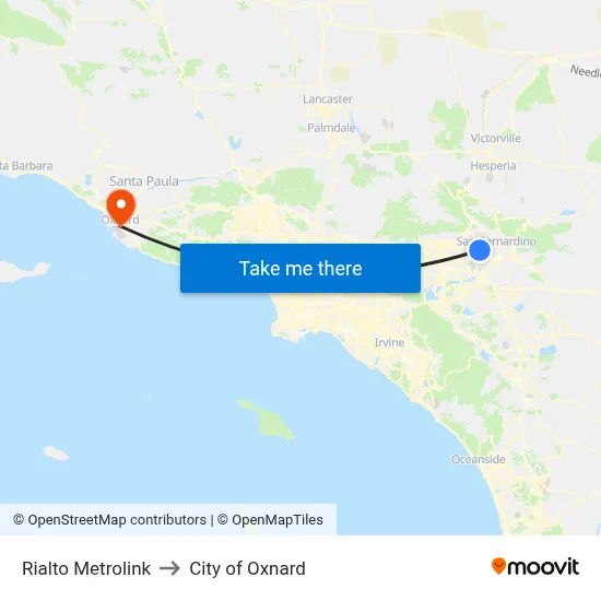 Rialto Metrolink to City of Oxnard map