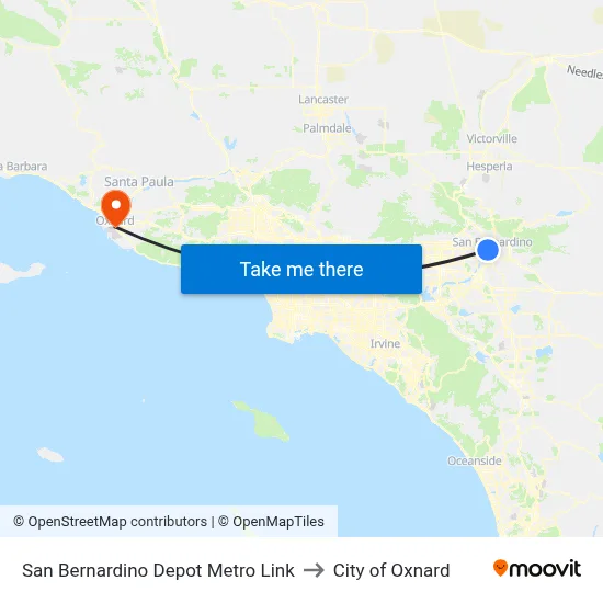 San Bernardino Depot Metro Link to City of Oxnard map
