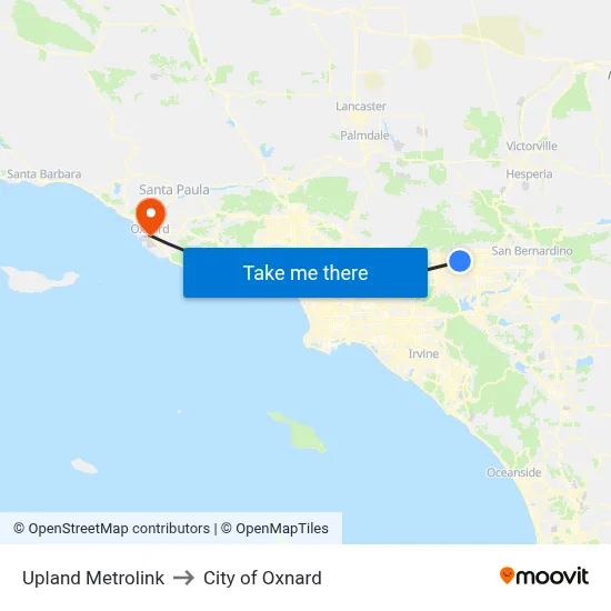 Upland Metrolink to City of Oxnard map