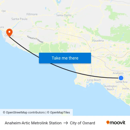 Anaheim-Artic Metrolink Station to City of Oxnard map