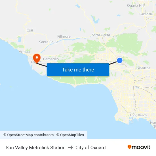 Sun Valley Metrolink Station to City of Oxnard map