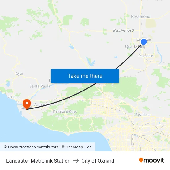 Lancaster Metrolink Station to City of Oxnard map