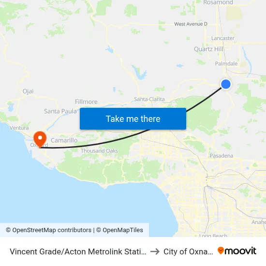 Vincent Grade/Acton Metrolink Station to City of Oxnard map