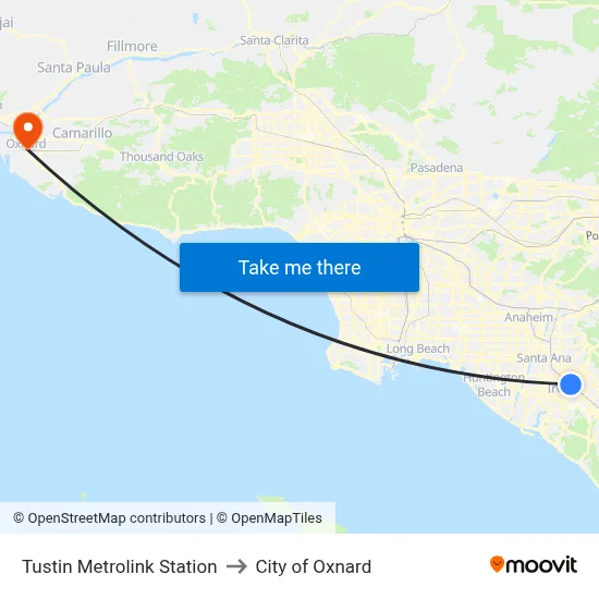Tustin Metrolink Station to City of Oxnard map