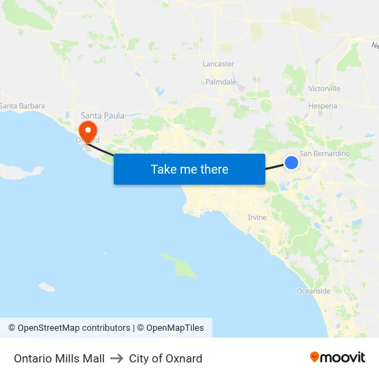 Ontario Mills Mall to City of Oxnard map