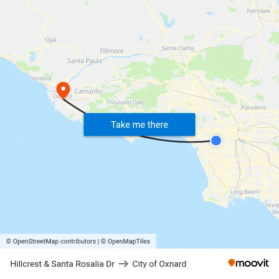 Hillcrest & Santa Rosalia Dr to City of Oxnard map