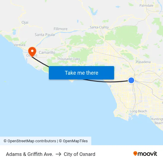 Adams & Griffith Ave. to City of Oxnard map