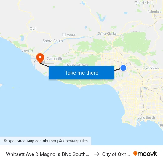 Whitsett Ave & Magnolia Blvd Southbound to City of Oxnard map