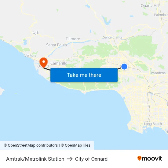 Amtrak/Metrolink Station to City of Oxnard map