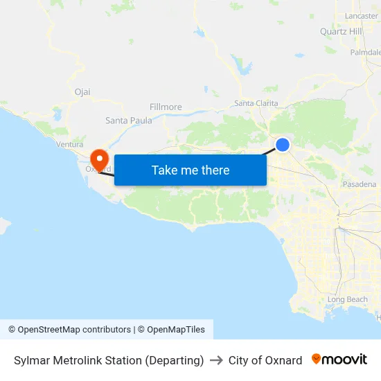 Sylmar Metrolink Station (Departing) to City of Oxnard map