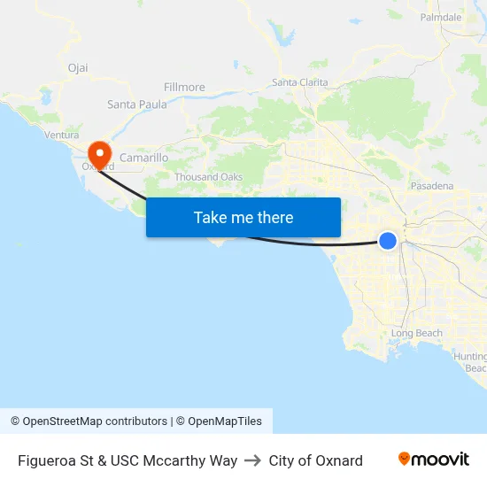Figueroa St & USC Mccarthy Way to City of Oxnard map