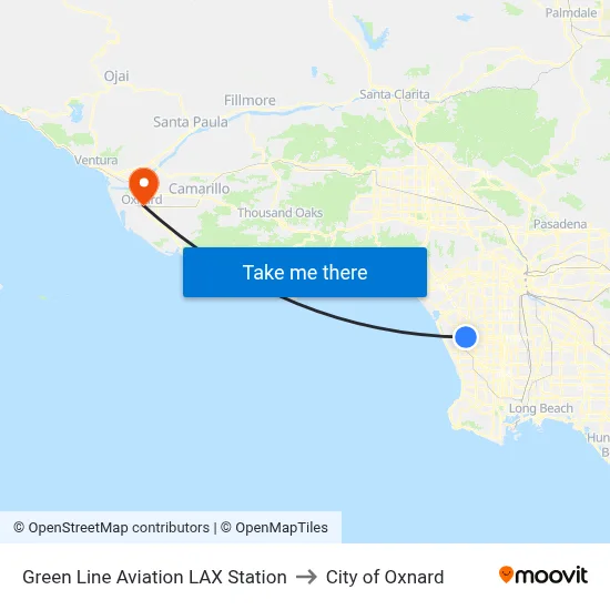 Green Line Aviation LAX Station to City of Oxnard map