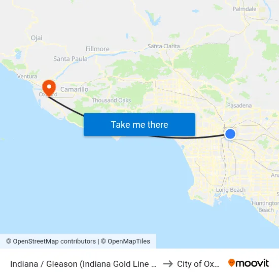 Indiana / Gleason (Indiana Gold Line Station) to City of Oxnard map